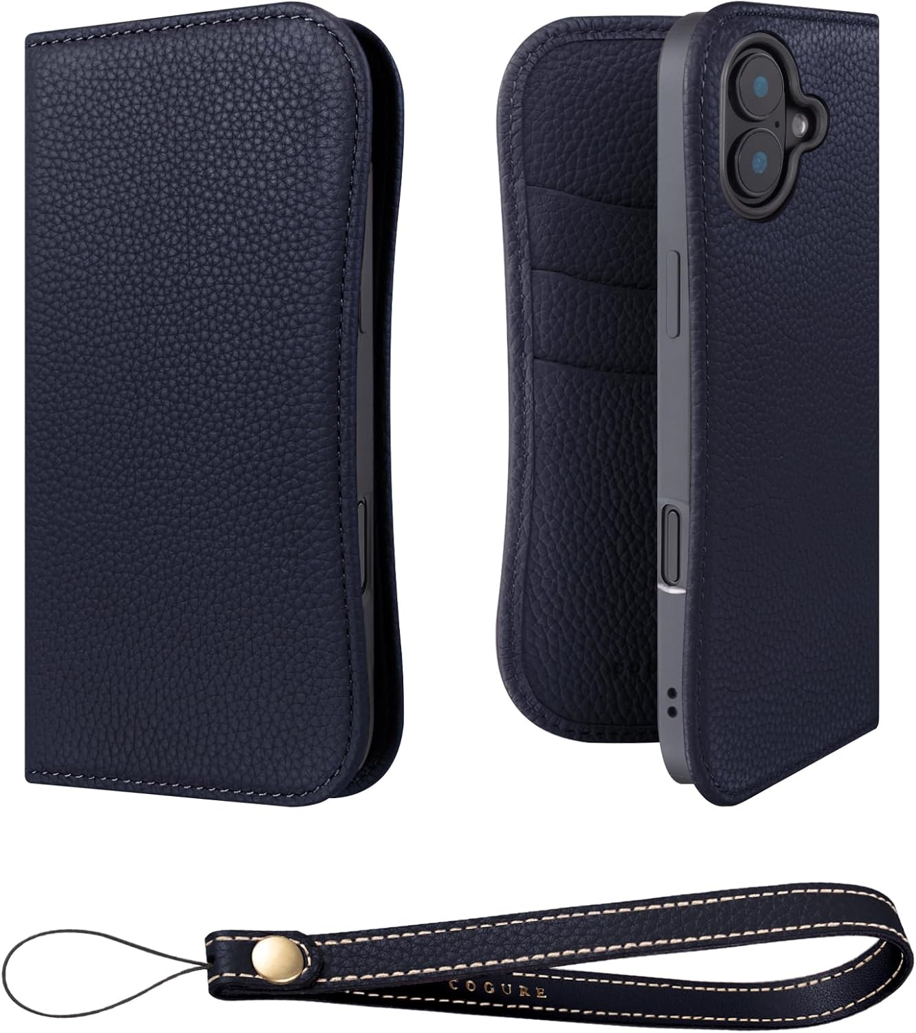 COGURE 互換 iPhone 17 手帳型 ケース 本革 COPB ネイビー