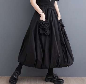 レディース スカート ミディアム ランタンスカート 膝下 ワイド バルーン ポケット ウエストゴム ギャザー かわいい 大人可愛い シンプル おしゃれ こなれ感 ラフ ガーリー 個性的 モード系