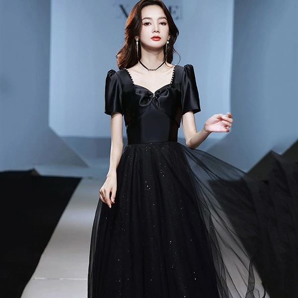 ドレス 大人 ピアノ 発表会 ロングドレス キラキラ 演奏会 結婚式 母親 ドレス ピアノ発表会 黒 袖付き ワンピース 半袖 演奏会ドレス 演奏会用ドレス パーティードレス イブニングドレス ロング