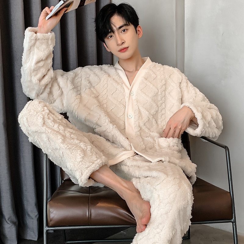 パジャマ 上下セット 寝巻き 暖かい ふわもこ モコモコ ナイトウェア ルームウェア 2点セット 冬用 メンズ 厚手 防寒 もこもこ 部屋着 寝間着