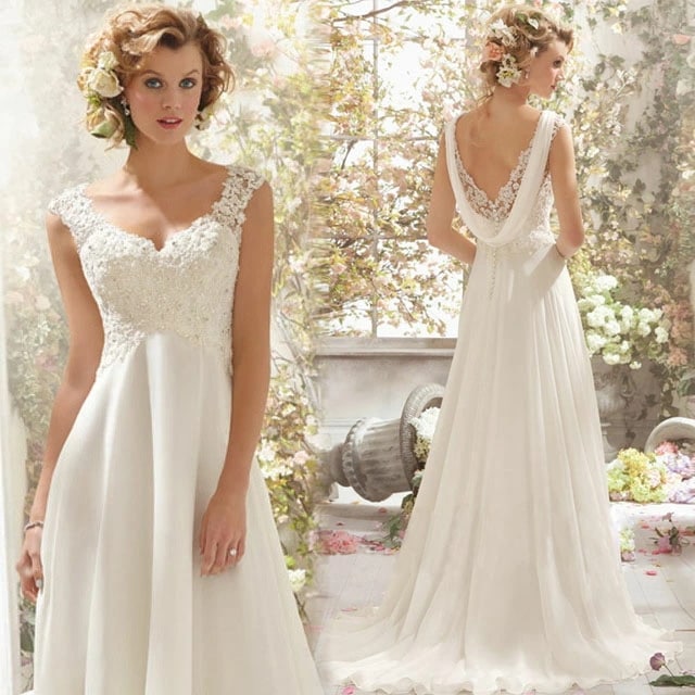 ウエディングドレス ノースリーブ Vネック ウエディングドレス レース ホワイトドレス 結婚式ドレ