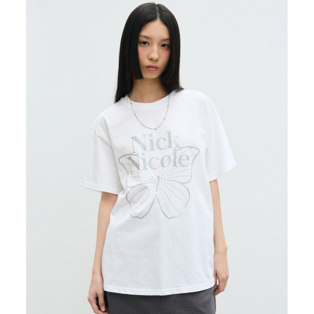 ニック&ニコールビッグバタフライスリーブトップ_ホワイトシルバー