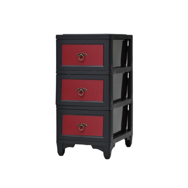 Cuddly カドリーチェスト 3段 ブラック／レッド CDL-03B-RD 衣類収納 カドリー 日本製 家具 おしゃれ 収納 組立