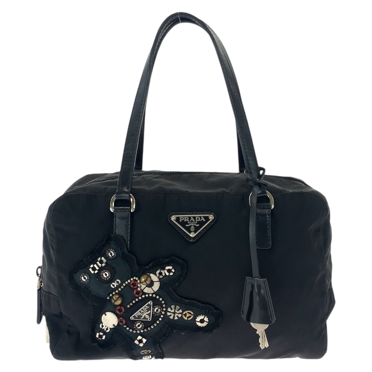 テスート イヴニングベア ビジュー ブラック 黒 シルバー金具 ナイロン/レザー ハンドバッグ トートバッグ ショルダーバッグ レディース 502786