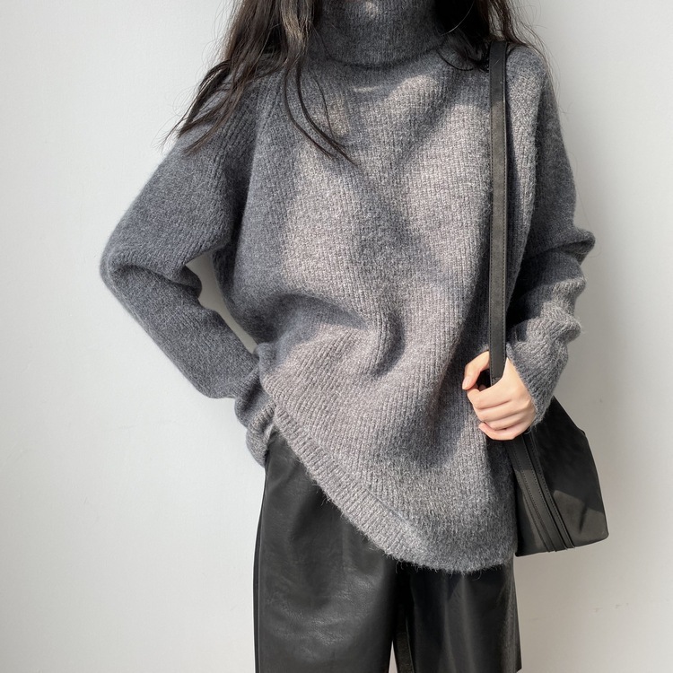 ハイネックセーター トップス セーター プルオーバー 白 ホワイト 黒 ブラック 青 ブルー 灰色