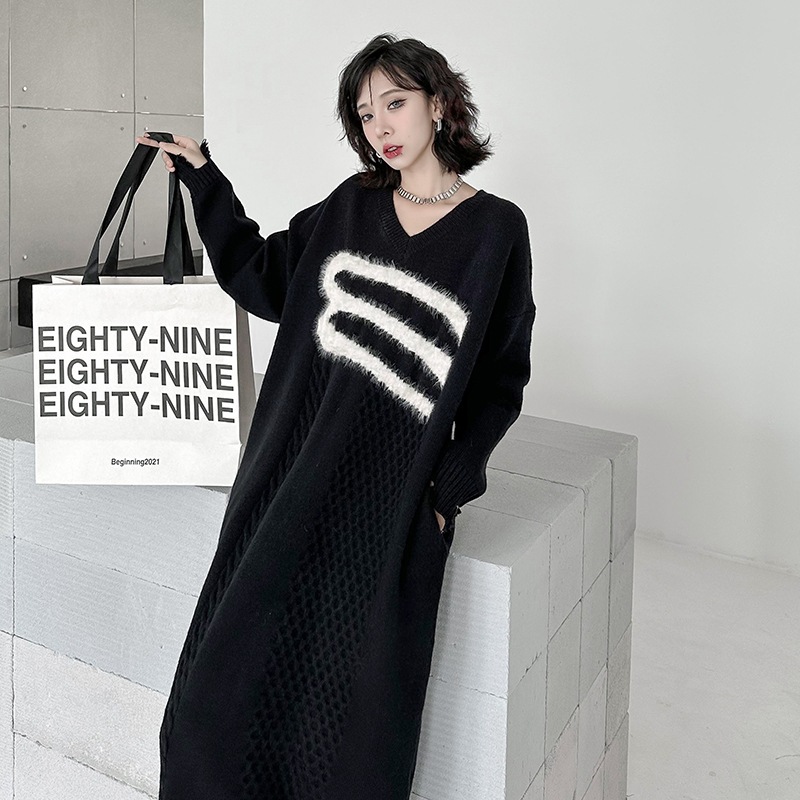 す ニット ワンピース ロングワンピ 大きいサイズ 厚手 レディース ニットワンピース ロング プルオーバー 体型カバー マキシワンピース リブニット ミモレ丈 チュニック タイト