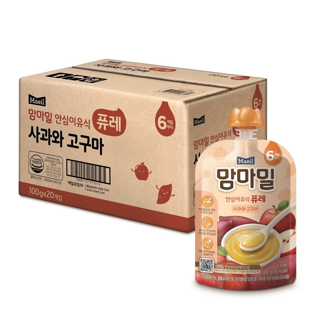 韓国-KFOOD-K MEAL-マンマミル ピューレ リンゴとサツマイモ 100g x 20