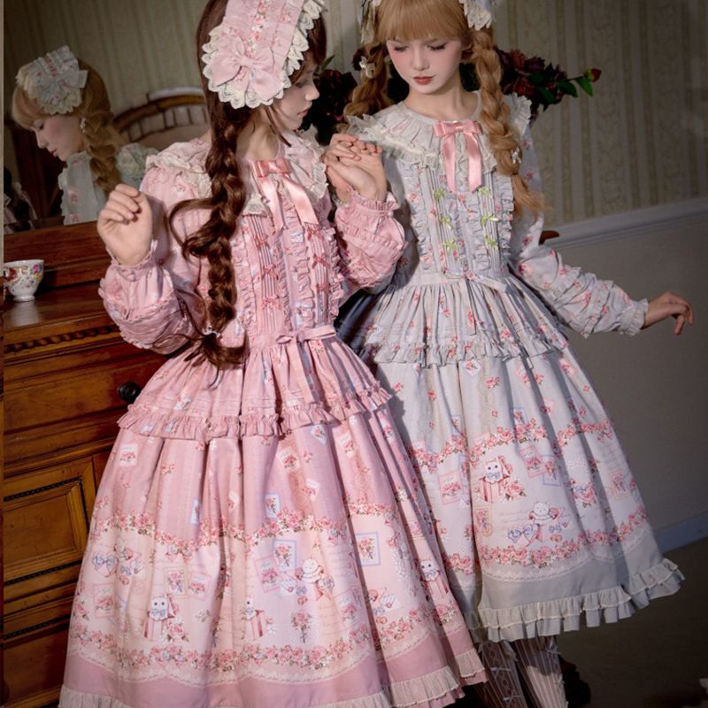 かわいい ロリータ 長袖 フローラル エレガント OPワンピース シルエットスリム ロングスカート 2026新作