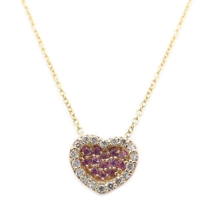ハート ネックレス ピンクサファイヤ0.14ct ダイヤモンド K18PG ピンクゴールド レディース/294994【中古】