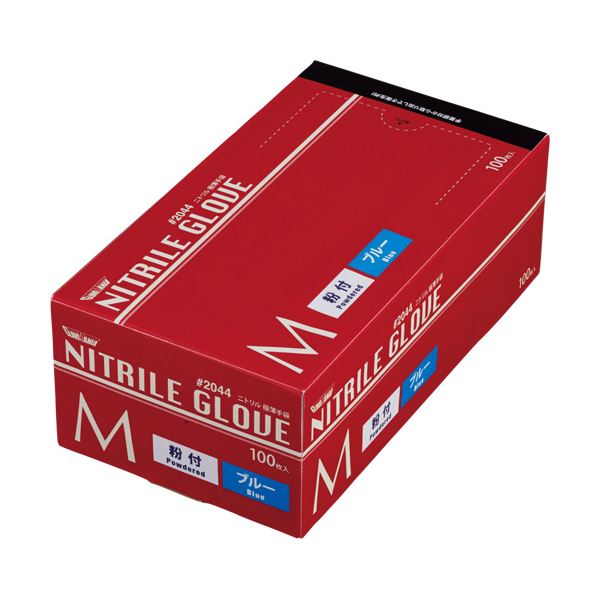 （まとめ） 川西工業 ニトリル使いきり極薄手袋 粉付 ブルー M #2044 1箱（100枚） [x5セット]