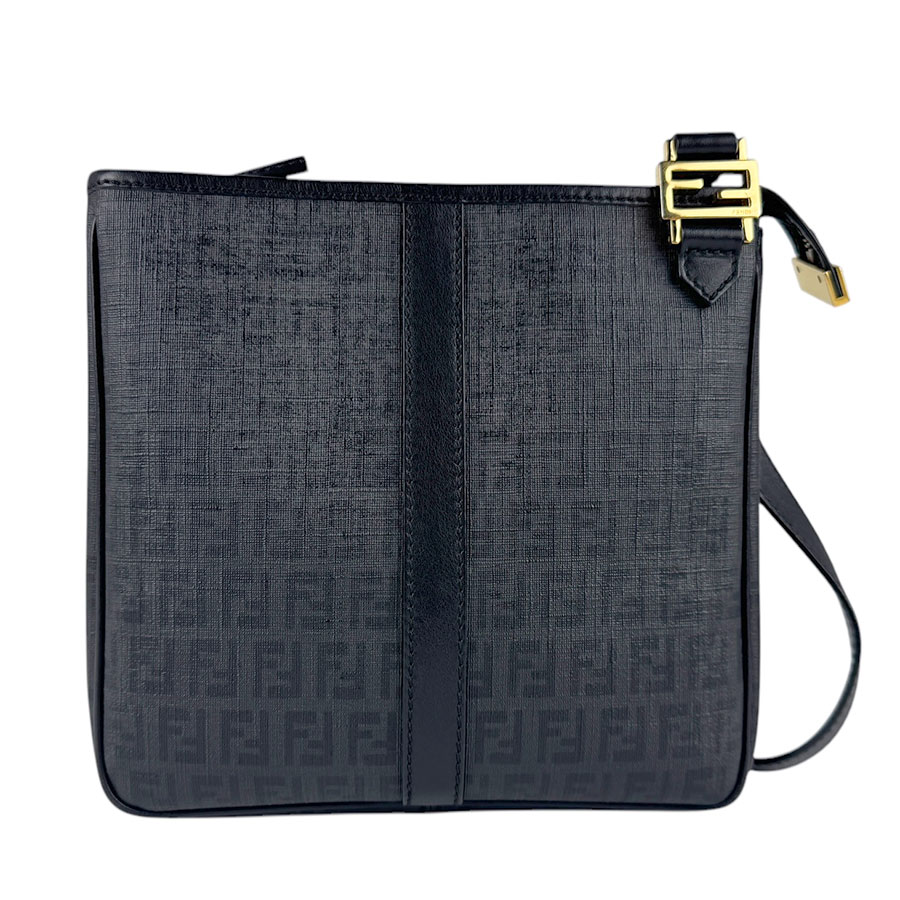フェンディ FENDI 斜め掛けショルダーバッグ ズッキーノ PVCコーティングキャンバス ブラック ゴールド ユニセックス 8BT195-FB5 z4640