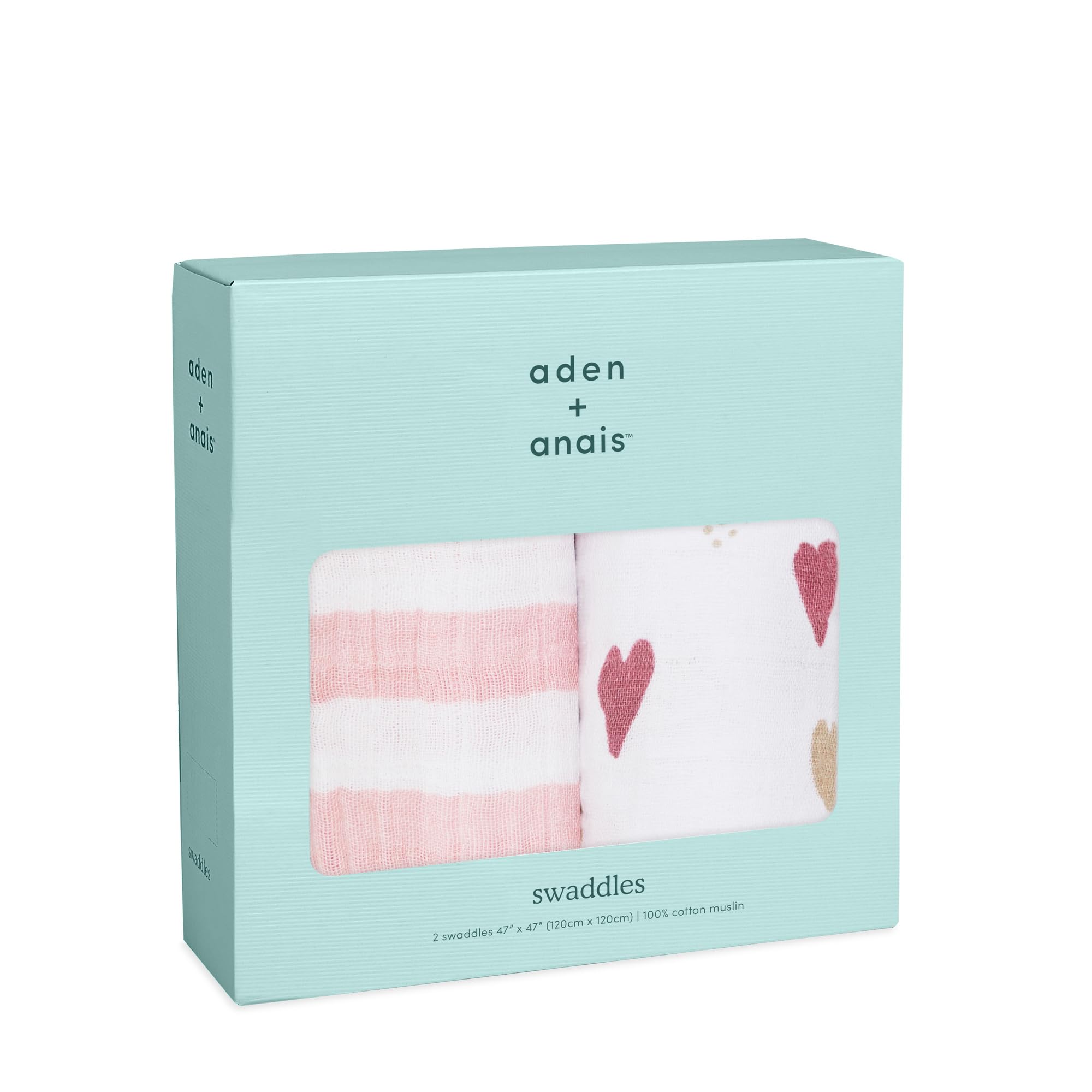 aden + anais エイデンアンドアネイ おくるみ ハートブレイカー 2枚セット 120×120cm モスリンコットン スワドル 出産祝い SWADAB4055