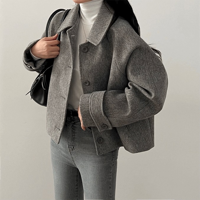 [高クオリティー! 厚手] ハンドメイドの感じ ショートコート ボクシー クロップ 冬ジャケット