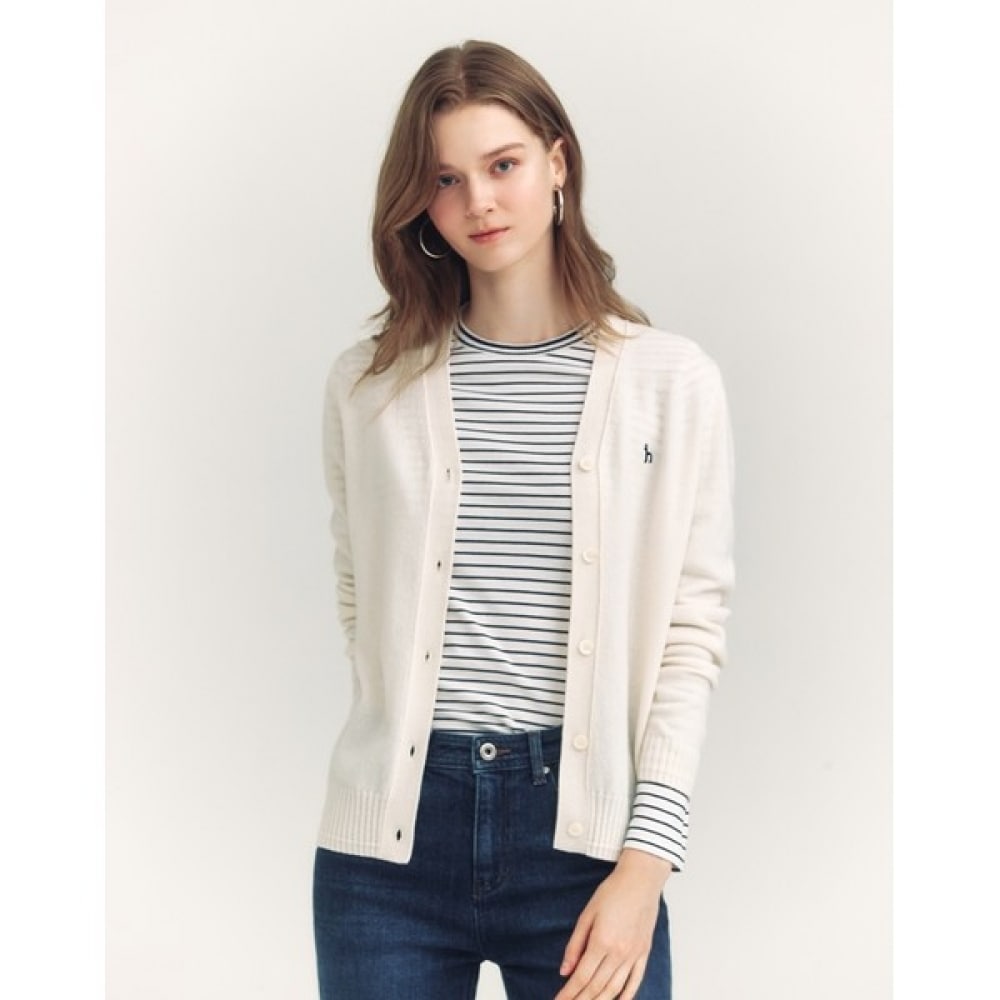 (ヘッジズレディース) 24FW カラー Vネックウールカシミヤカーディガンホワイト HSSW4D901WT