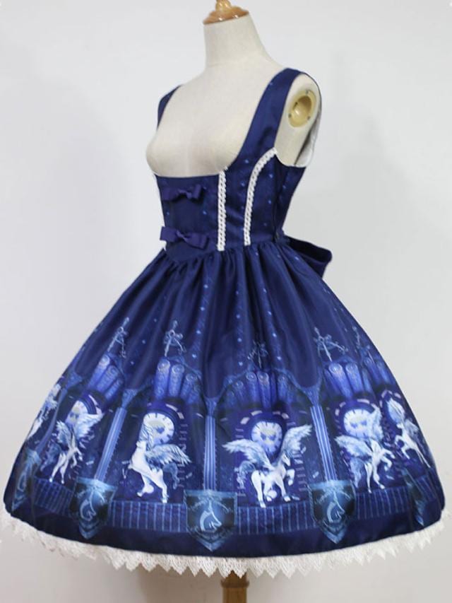 【短納期】ロリィタジャンパースカート　クラシック＆トラディション　プランジングネック　ポリエステル　プリント柄　お茶会