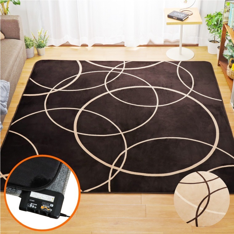 ラグ 北欧 ラグマット カーペット 厚手 約185x185cm 2畳 ホットカーペット ホットカーペットカバー 2点セット 本体＋カバー マット ホットマット 電気カーペット オフタイマー付き カバー