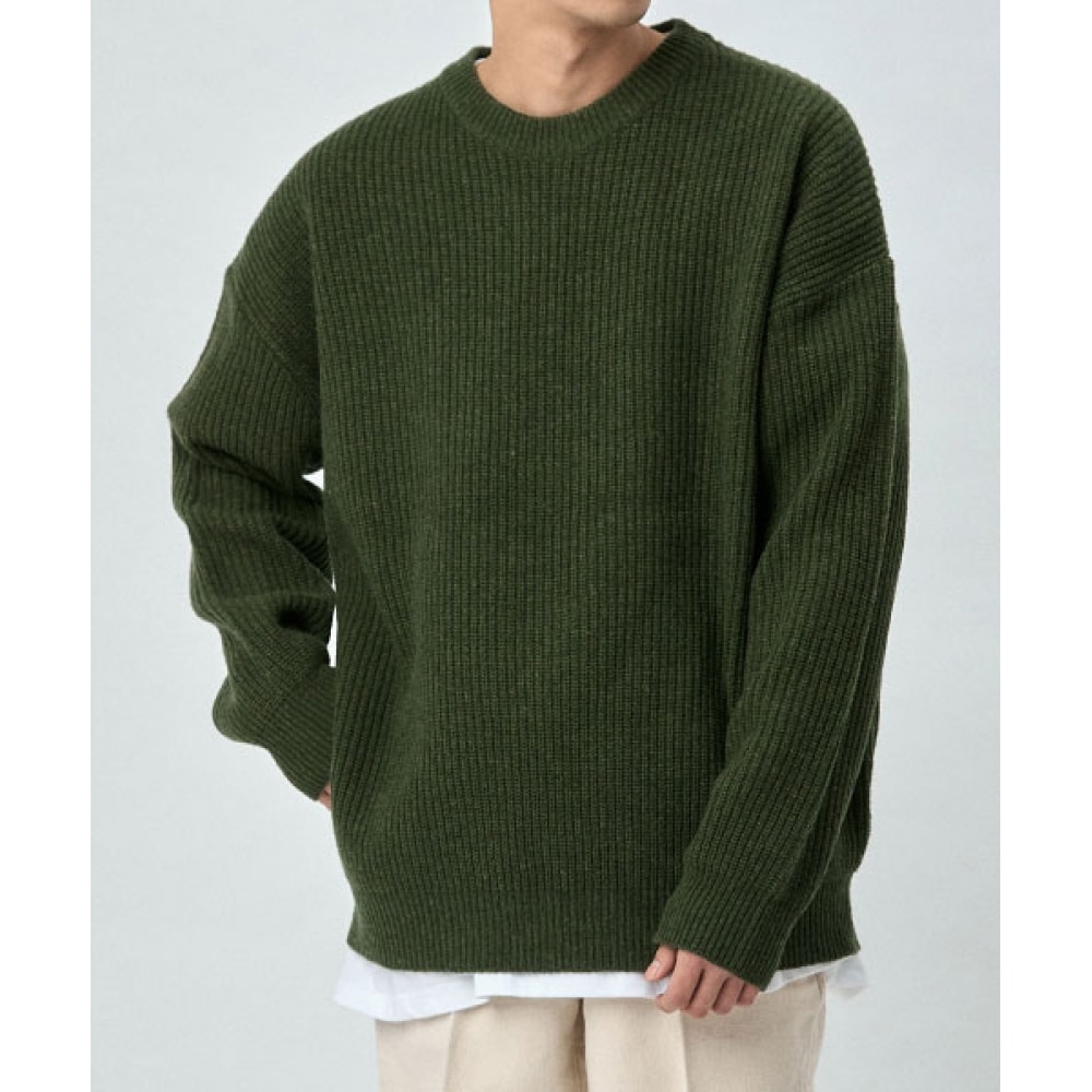 TAKEASY ラムスウールクルーネックオーバーニット（カーキ） 6,865円