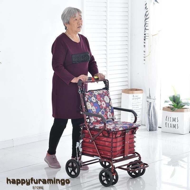 シルバーカー 老人用 手押し車 折りたためる フットペダル付き 高齢者 買い物カート おしゃれ 歩行介助 補助具 散歩 座面付き 高さ調節