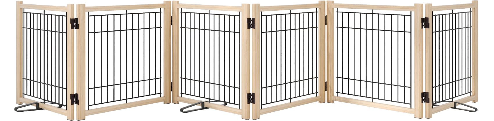 YOCAN ペットゲート 置くだけ 犬 フェンス ペットフェンス 木製 犬用ゲート 折りたたみ ついたて ペット 倒れない 飛び出し 脱走防止 中小型犬用 高さ58cm 幅351cm 6枚パネル