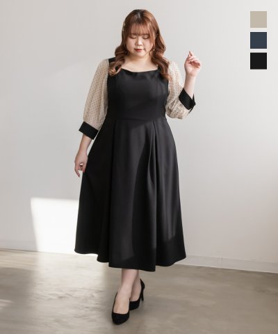 大きいサイズ レディース LL 3L 4L XL XXL XXXL CLETTEオリジナルシアードットスリーブワンピース