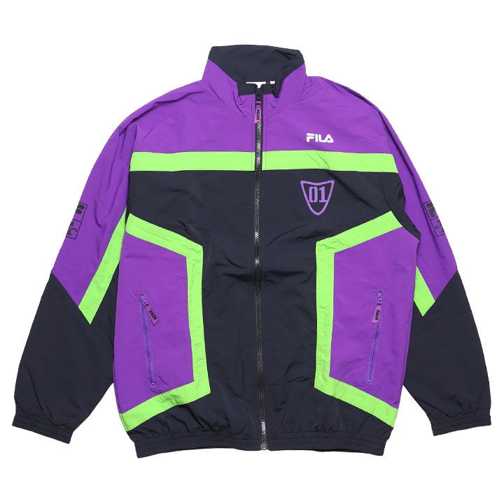 FILA × 新世紀エヴァンゲリオン アウター 長袖 ウインドブレーカー ブルゾン メンズ 春秋冬用 黒 大きいサイズ 限定 コラボ 公式 フィラ ナイロンジャケット