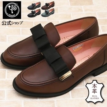公式SHOP特典キズ補修液付 / ヨースケ ローファーパンプス 本革 リボン 歩きやすいフラットシューズ ローヒール 日本製