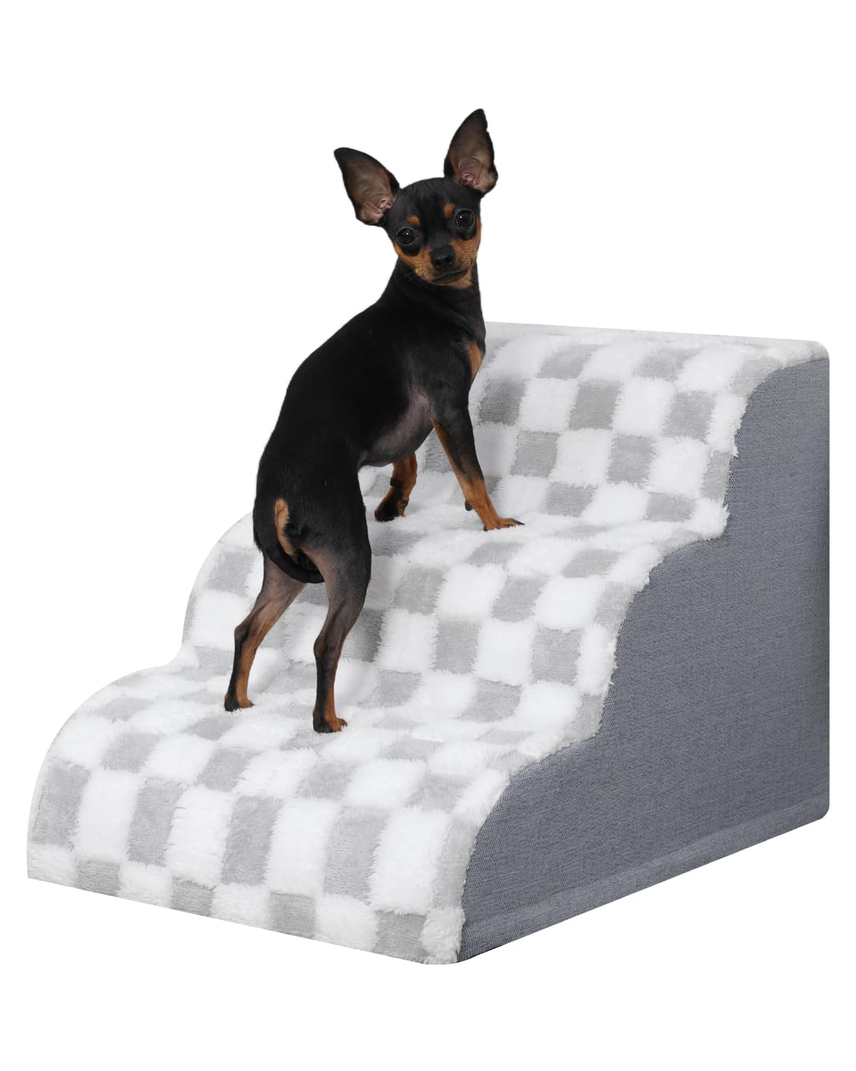 KSIIA 犬 階段 ステップ 高密度 ペット 階段 犬 ステップ 洗える 犬階段 滑り止め 犬用階段 取り外せるカバー ドッグステップ 安定性 3段 小型犬 高齢犬 57×40×40cm グレー
