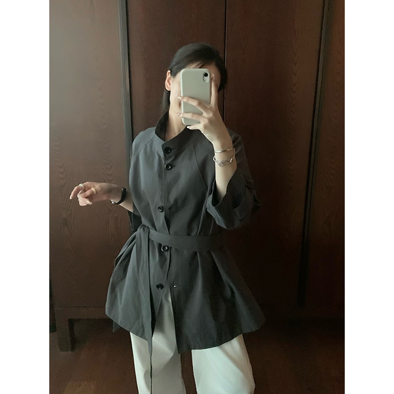 2025 スタンドカラー ベルト ウインドブレーカー リラックス ミドル丈 ジャケット レディース 157