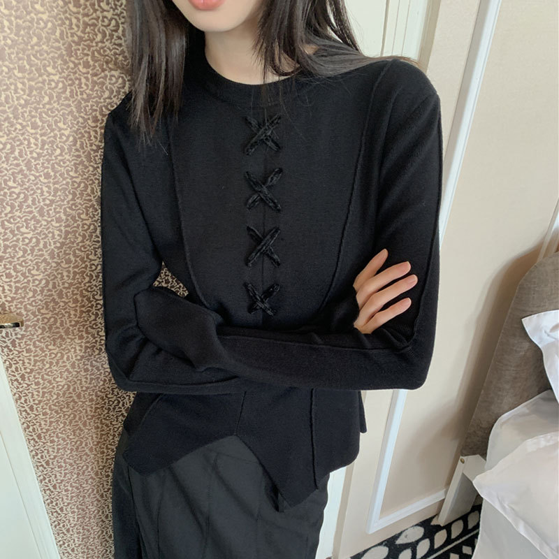 レディース秋セーター2024新スタイルユニークなレトロデザインスリムフィット半袖長袖ベースレイヤーニットウェア