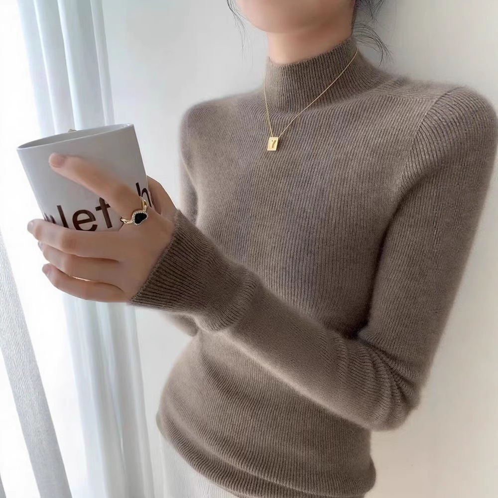 レディースハイネックカシミアセータースリムフィット薄手ニット秋冬にぴったり