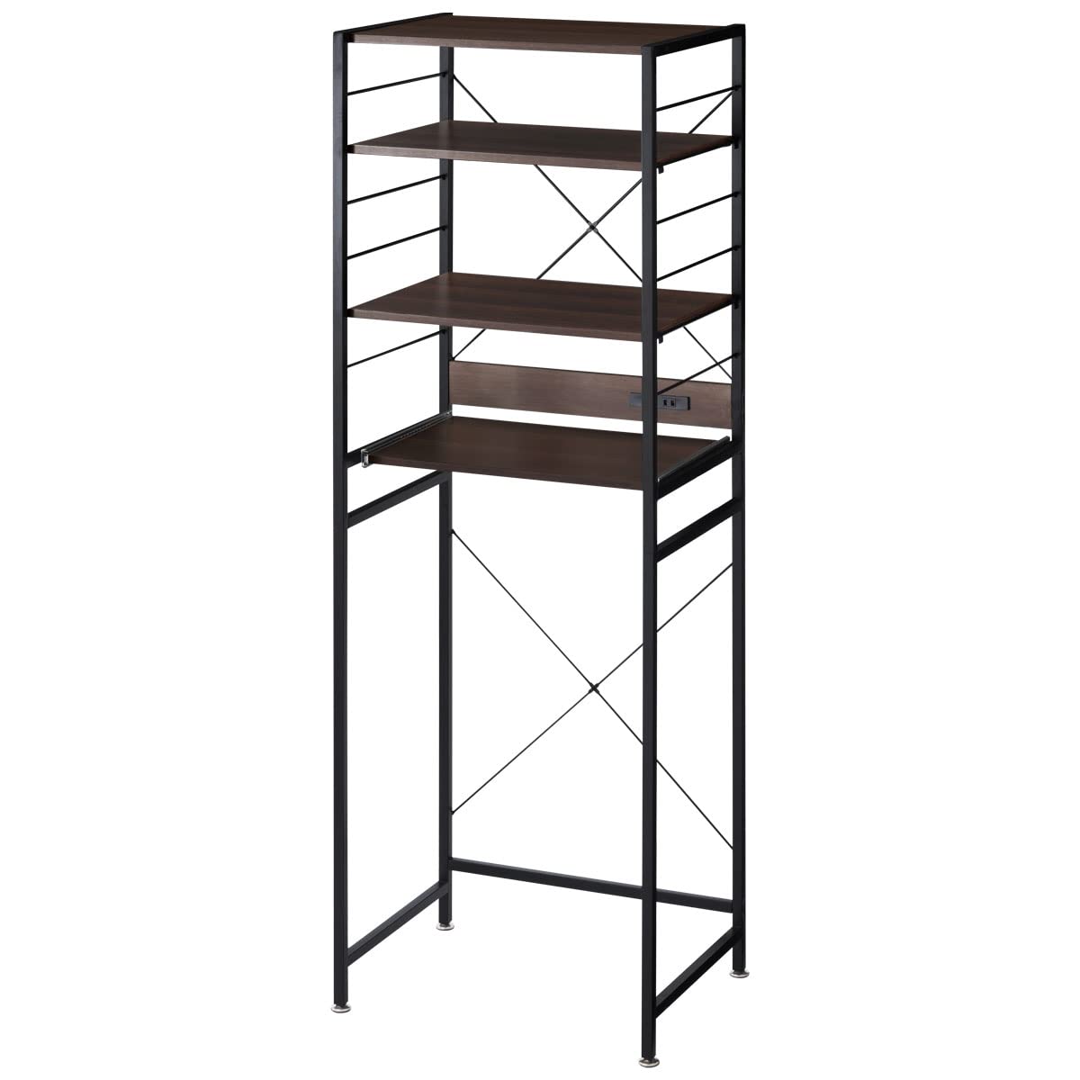 ぼん家具 キッチンラック ゴミ箱上 幅60.5×奥行45.5×高さ171cm レンジ台 2口コンセント付き 可動棚 スライドレール付き ウォールナット