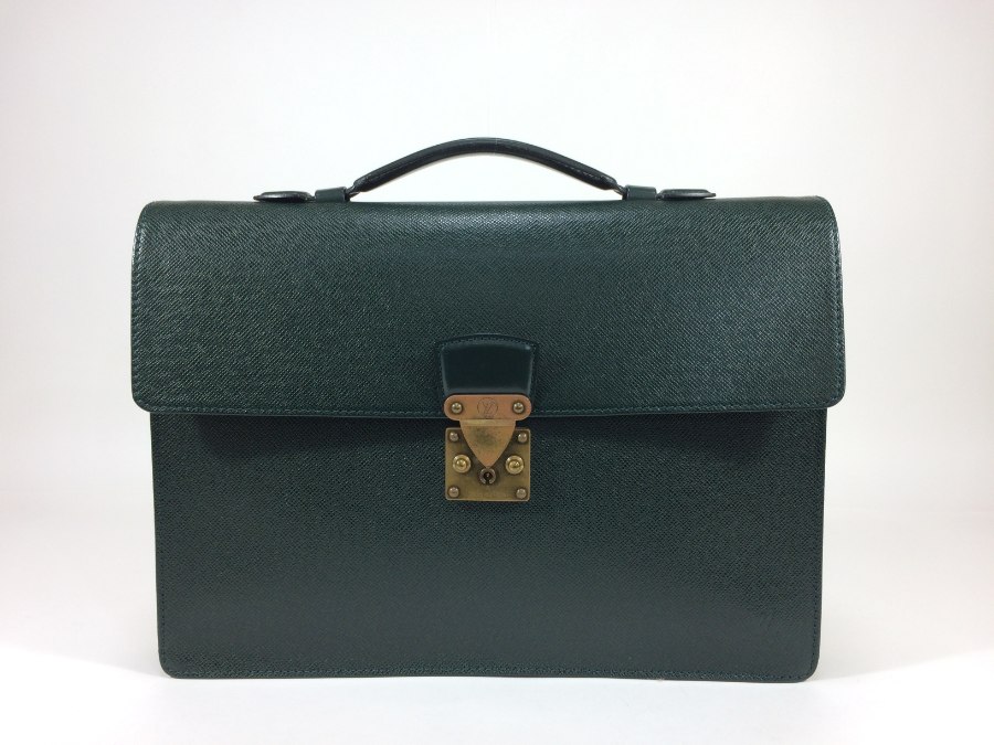 ビジネスバッグ タイガ レザー グリーン 中古品