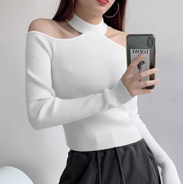 トップス ニット セーター プルオーバー レディース 長袖 オープンショルダー Uネック フェミニン カットオフ リブニット セクシー カットアウト かわいい 大人可愛い シンプル カジュアル おしゃ