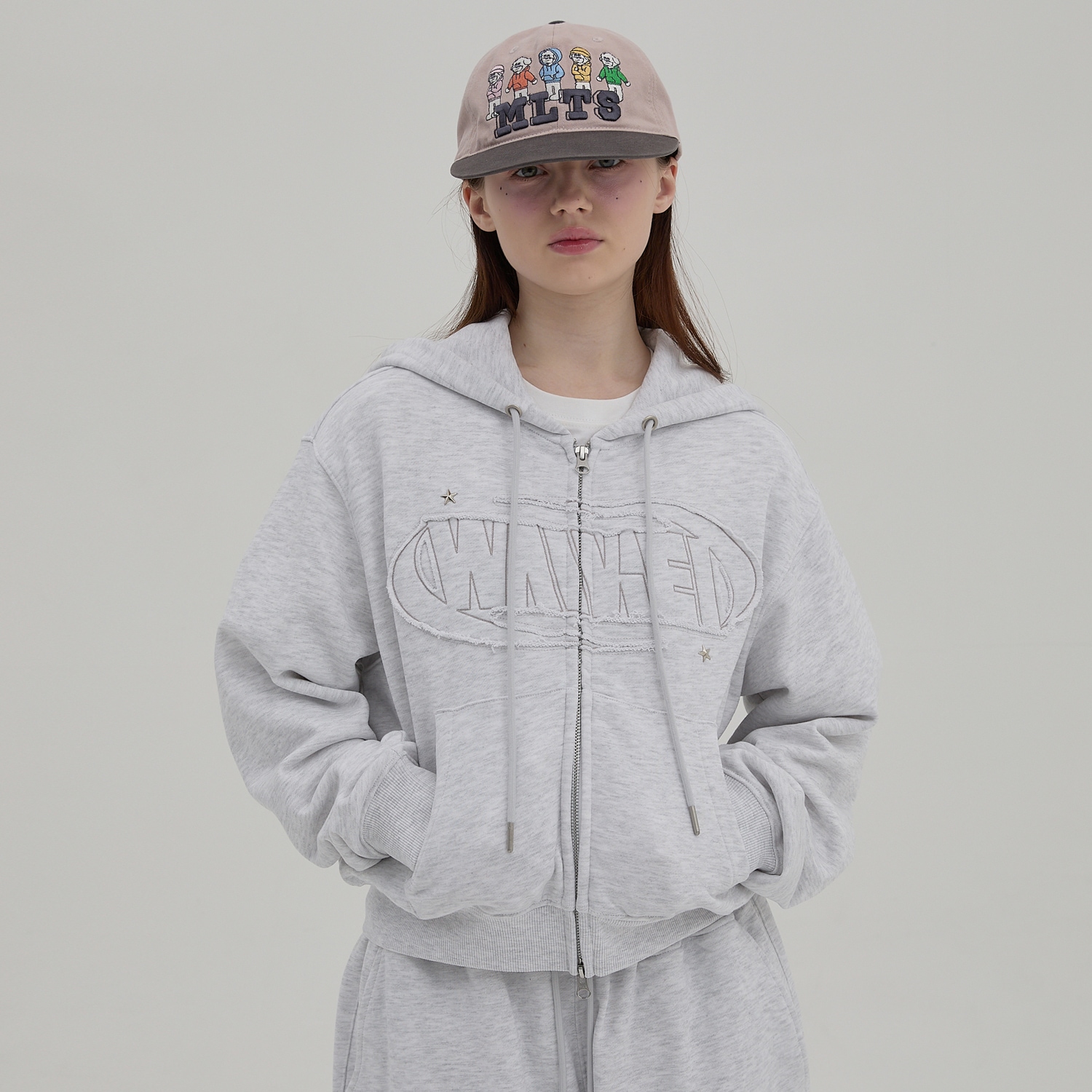 Logo Applique Hood Zip-up MELANGE WHITE