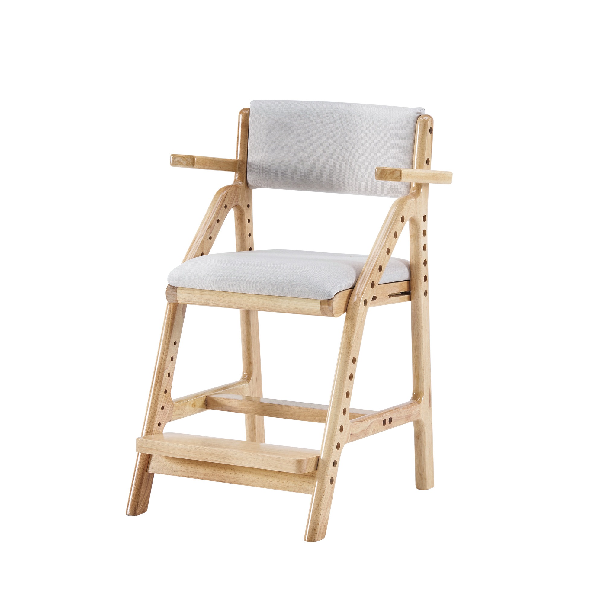 【国内発送&送·料·無·料】1506ベージュ -肘あり　学習チェア 学習椅子 木製 姿勢 子供 キッズチェア ハイチェア ダイニングチェア 椅子 高さ調整 シンプル コンパクト 組立て 板座 足置き