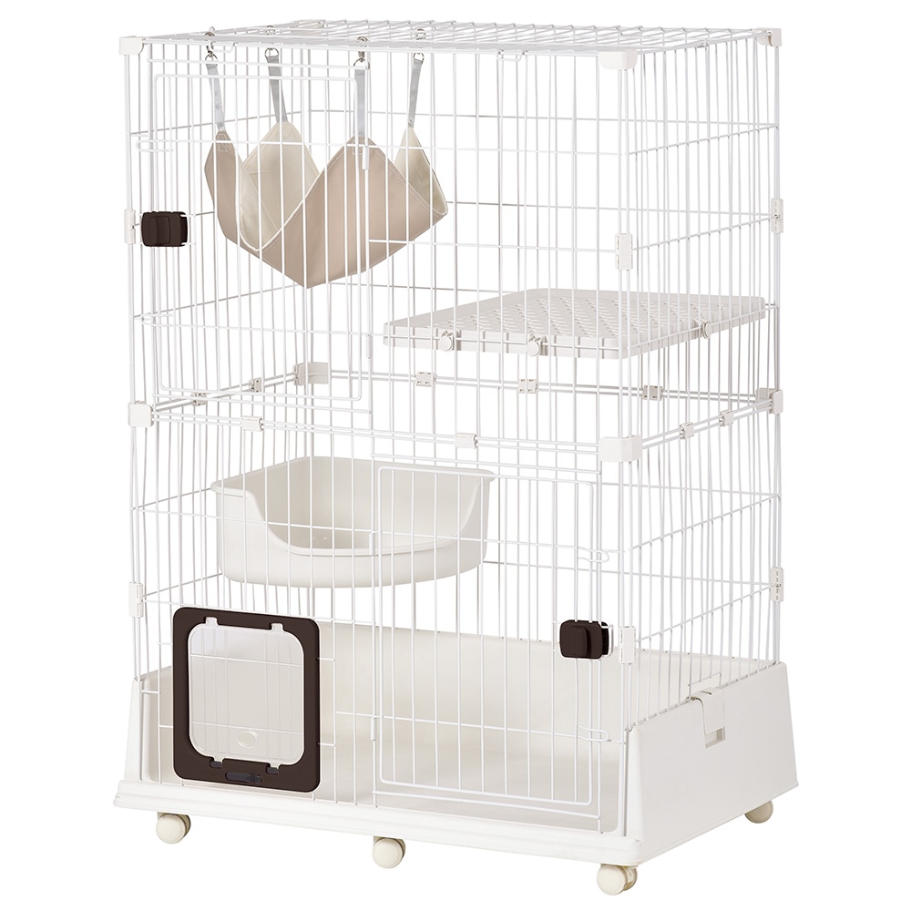 猫 ケージ キャットケージ 2段 ペットケージ キャスター付 猫ゲージ 大型 多頭飼い ネコドア キャットハウス 1段2段可能 留守番 保護 脱走防止 おしゃれ 一年安心保証 (2段, ピンク)