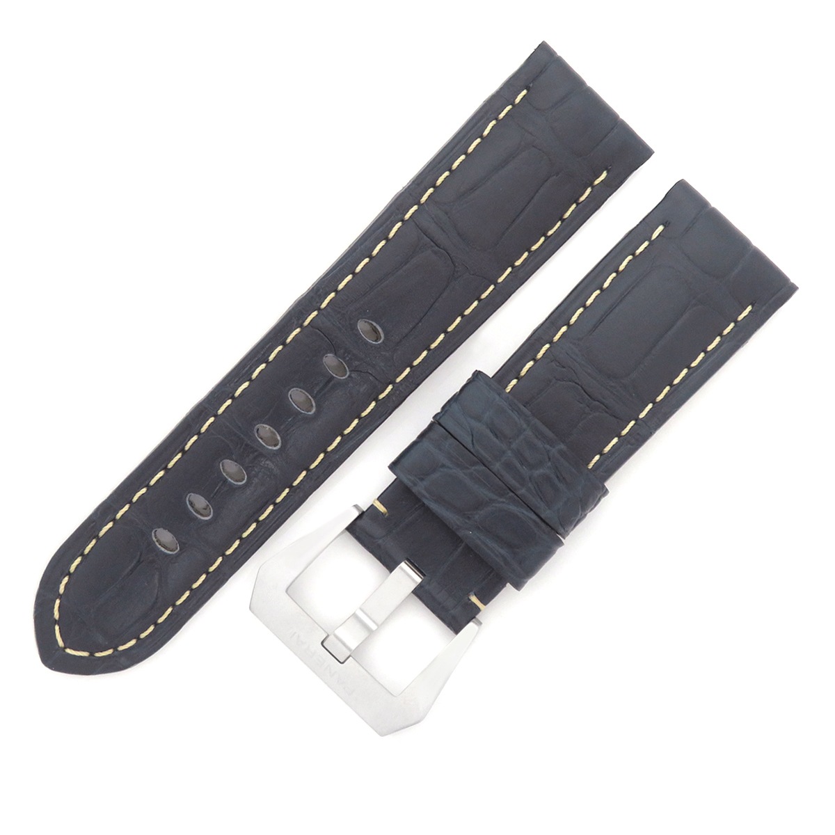 メンズ 未使用 純正 替え クロコ ベルト 尾錠付き バンド ストラップ 24ｍｍ ネイビー 紺