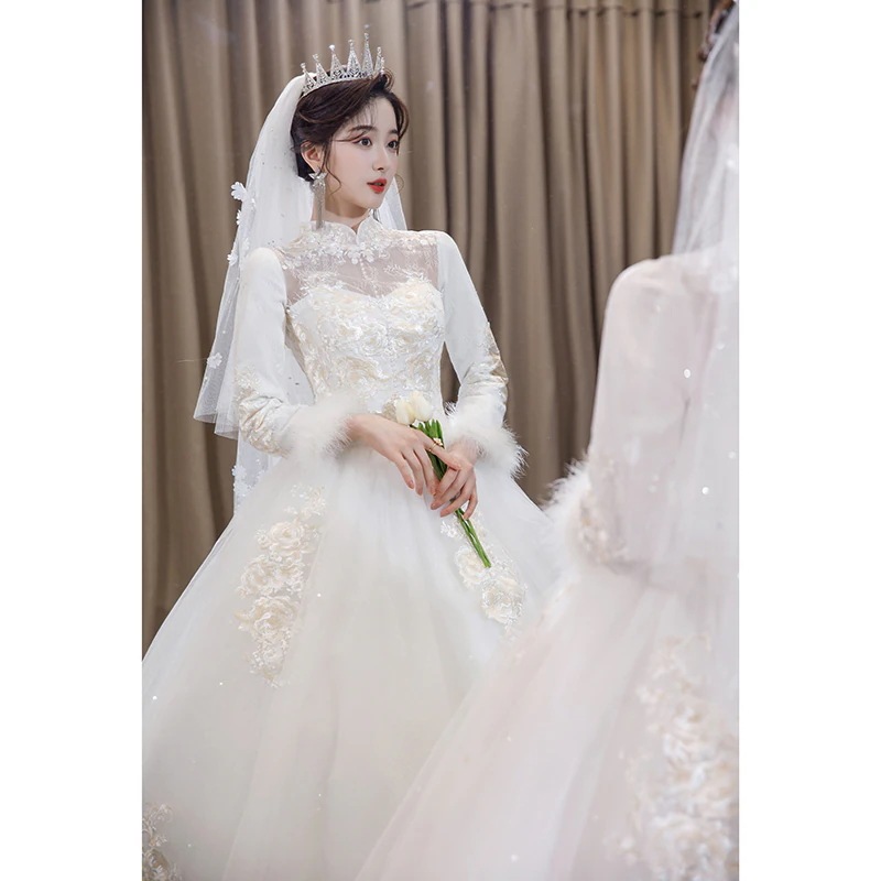 ウェディングドレス 2025 ブライダル メインヤーン 長袖 感 重工業 プリンセス 厚手 小人 お出かけ ガーゼ 冬 12,550円
