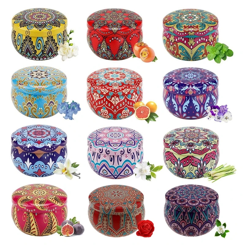 ふた付きの空のキャンドルジャーティープレート丸い金属容器artsクラフトストレージパーティーの記念品ホリデーギフト2オンス4オンス12個