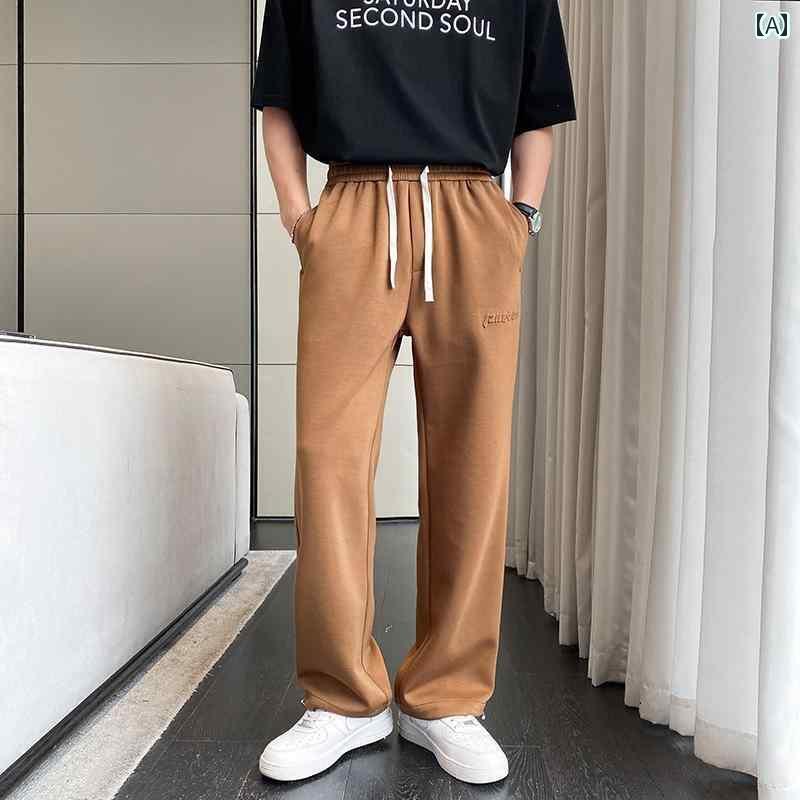 メンズ カジュアル パンツ スウェット 快適 ワイド 春秋 ドレープ ストレート 韓国