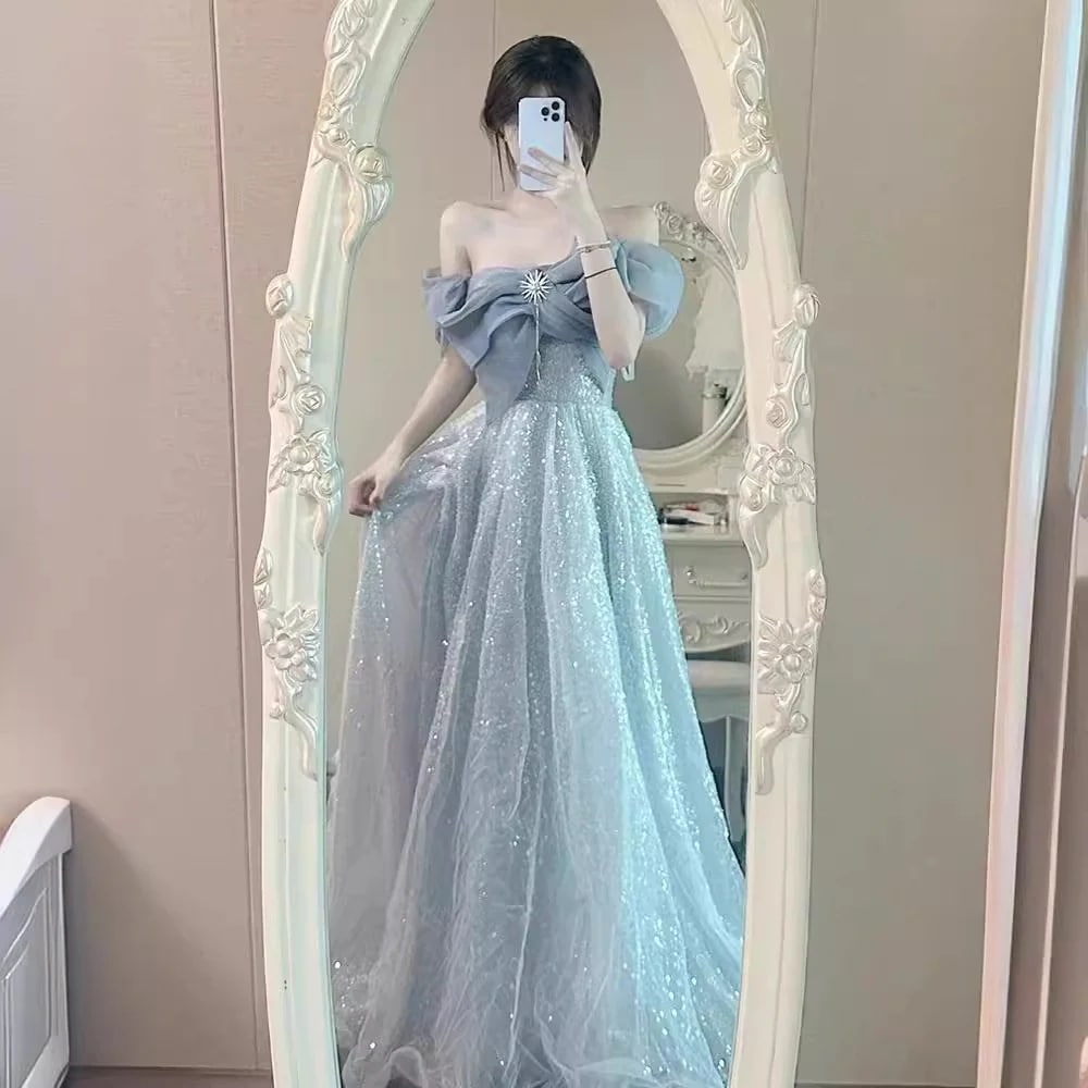 女性用のオフショルダーのイブニングドレスエレガントで洗練されており宴会ニッチな高級イベントに最適司会美術試験成人式ふくらんだドレスにも適しています
