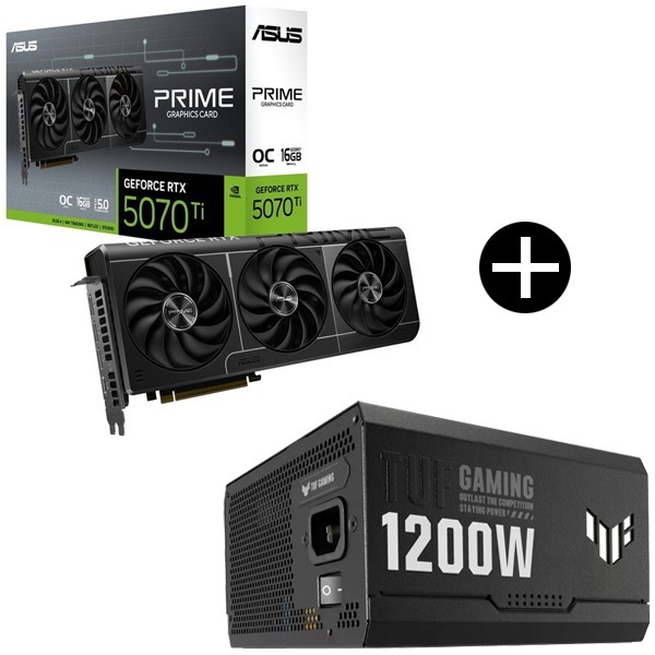 PRIME-RTX5070TI-O16G グラフィックボード + TUF-GAMING-1200G ブラック 電源ユニット セット