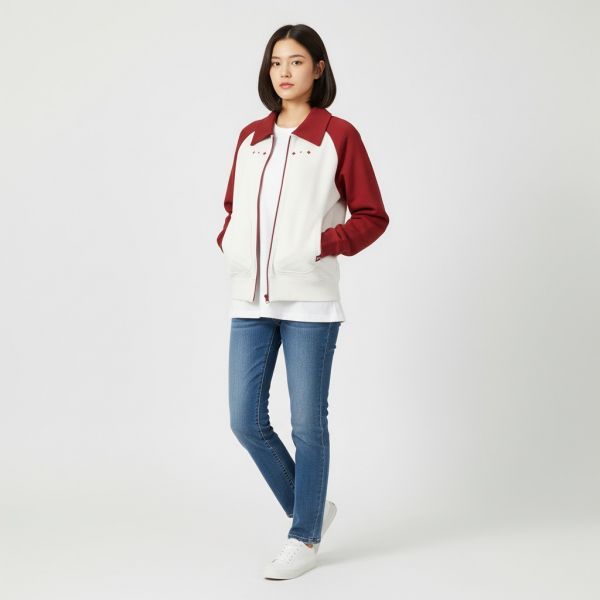 (Womens) Raglan Color-Block Collar Zip-Up_Dark Red 4,898円