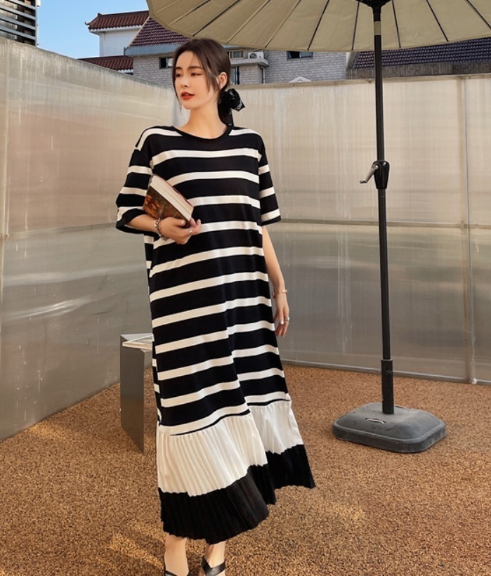 ワンピース デート モテアイテム フレアワンピース ロング丈 半袖 プリーツ フリル 可愛い きれいめ 上品 おしゃれ かっこいい 可愛い ラブリー キュート ガーリー クール モード系