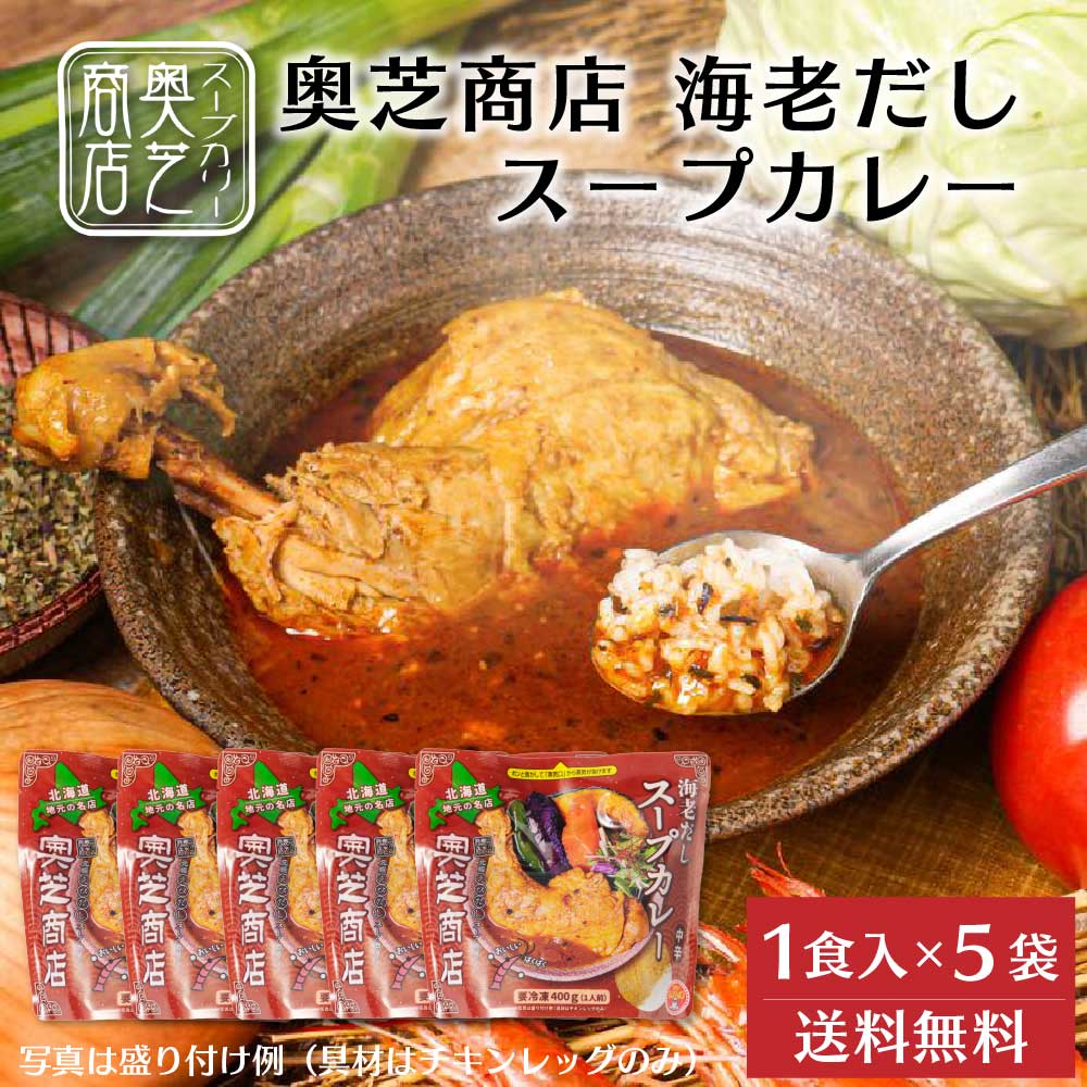 奥芝商店 海老だしスープカレー【1人前 400g】 5袋セット チキンレッグ 冷凍カレー 冷凍 北海道 札幌 エビ 出汁 レンジ 簡単 お土産 プレゼント ハロウィン お歳暮