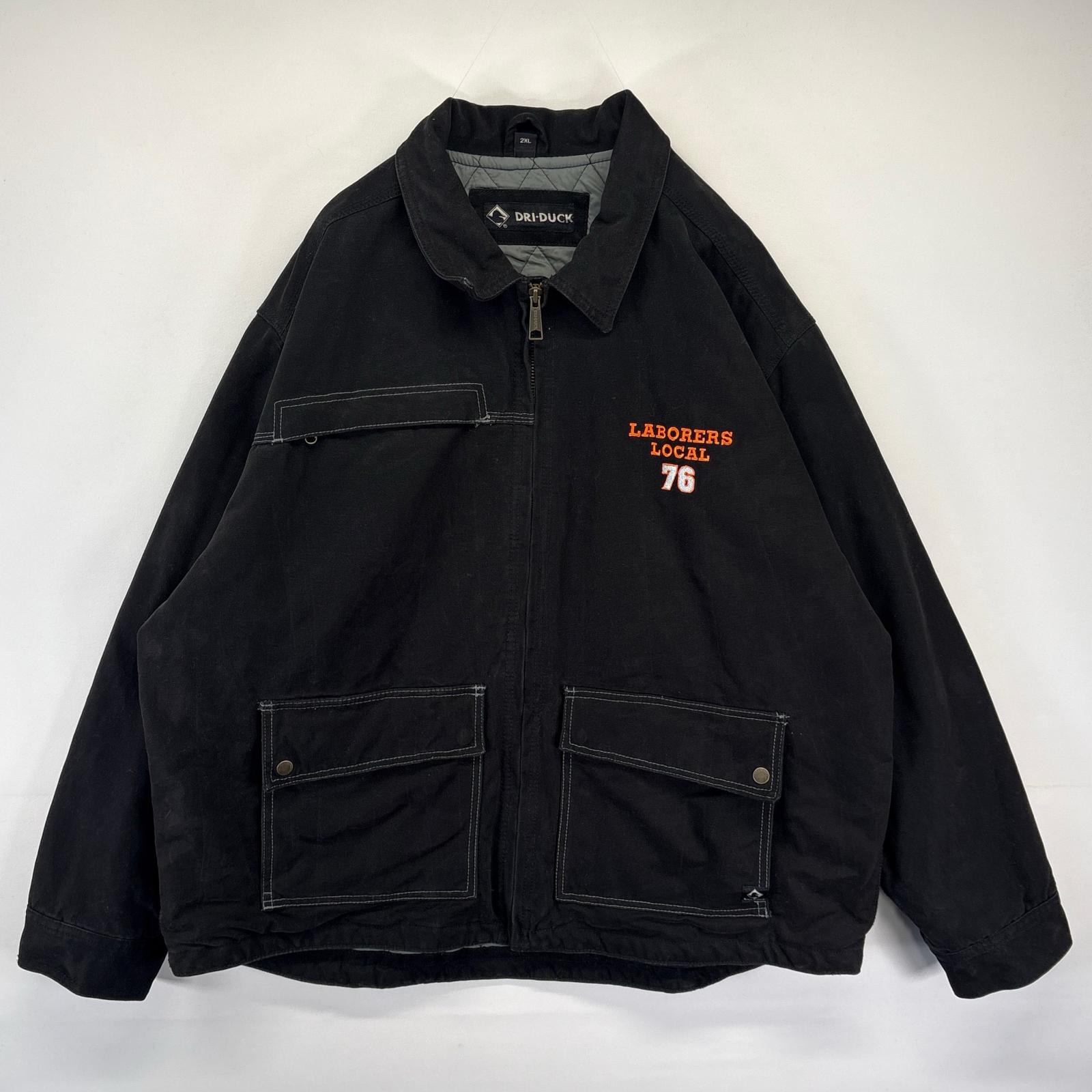 古着 DRIDUCK ワークジャケット フルジップ ダック カバーオール 中綿 大きいサイズ 2XL ブラック メンズ