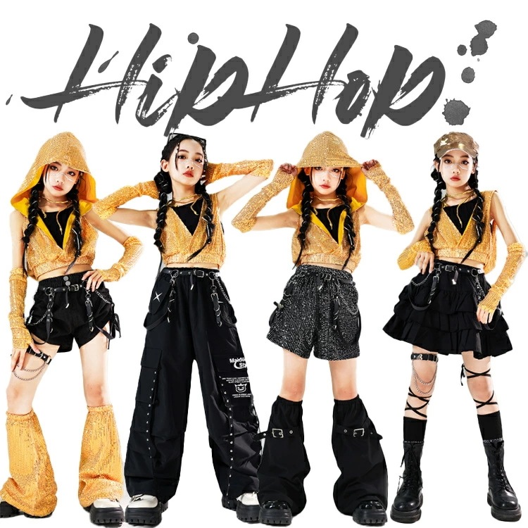 【急速出荷!】ダンス キッズ 女の子 キラキラ アームカバー ティアードスカート スパンコール ダンス衣装 フード付き ガールズ 無袖 スカート 長ズボン 短パンツ ダンスウェア 発表会 応援団 イベ 4,710円