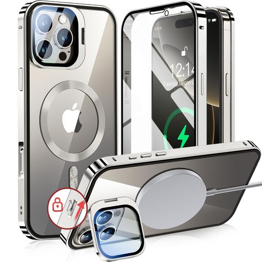 【カメラレンズ保護・スタンド一体】NIANGUO IPHONE16 PRO MAX 用 ケース MAGSAFE対応 クリア 両面 【ロック付き・アクションボタン】 隠しカメラスタンド アイホン16プロ