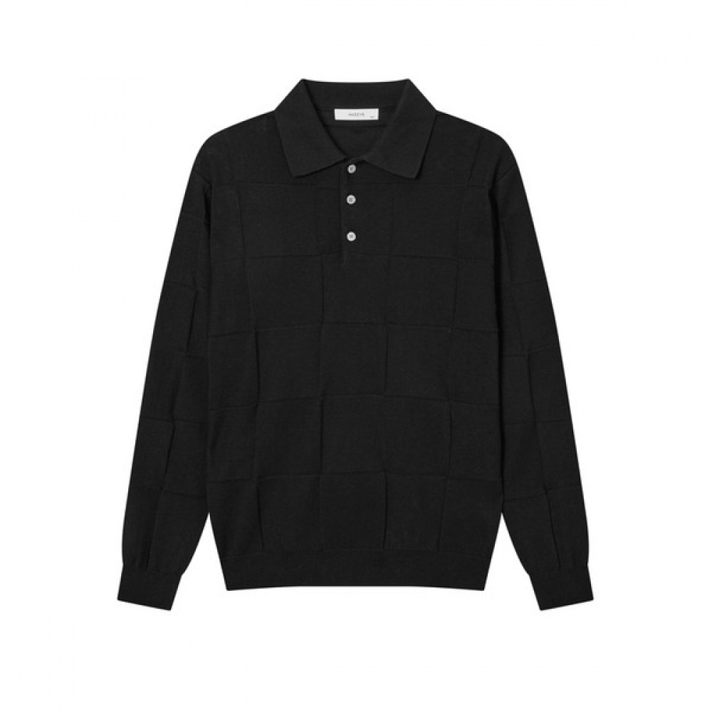 (ヘッジズ) 24SS ブラックウィーブパターンコットンブレンドニット WHSW4A564BK
