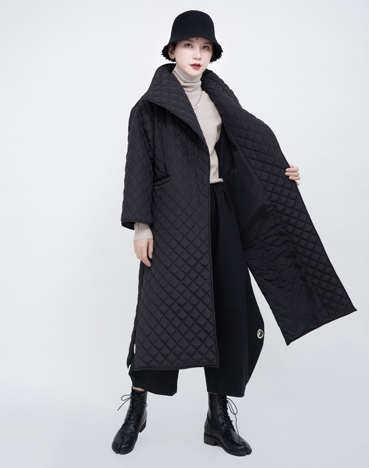 【J.Fashion】 ロング丈 中綿コート キルティング 秋冬 ロングカーディガン 裾スリット コットン アウター メガ割